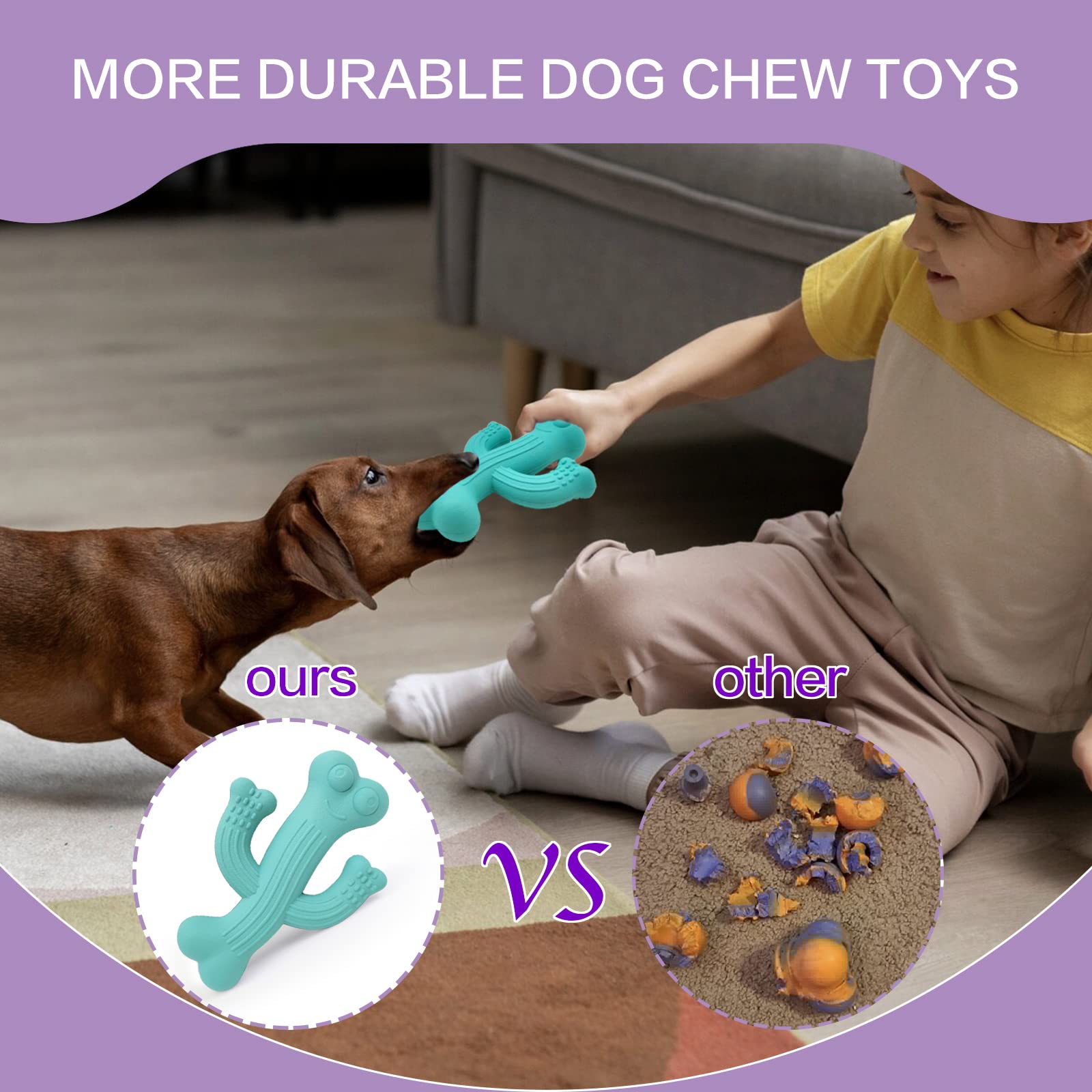 Medlladle Dog Chew Toys Cactus for Aggressive Chewers Small Breed, Indestructible Tough Dog Toys for Puppies Teeth Cleaning, Pet Toy with Durable Natural Rubber