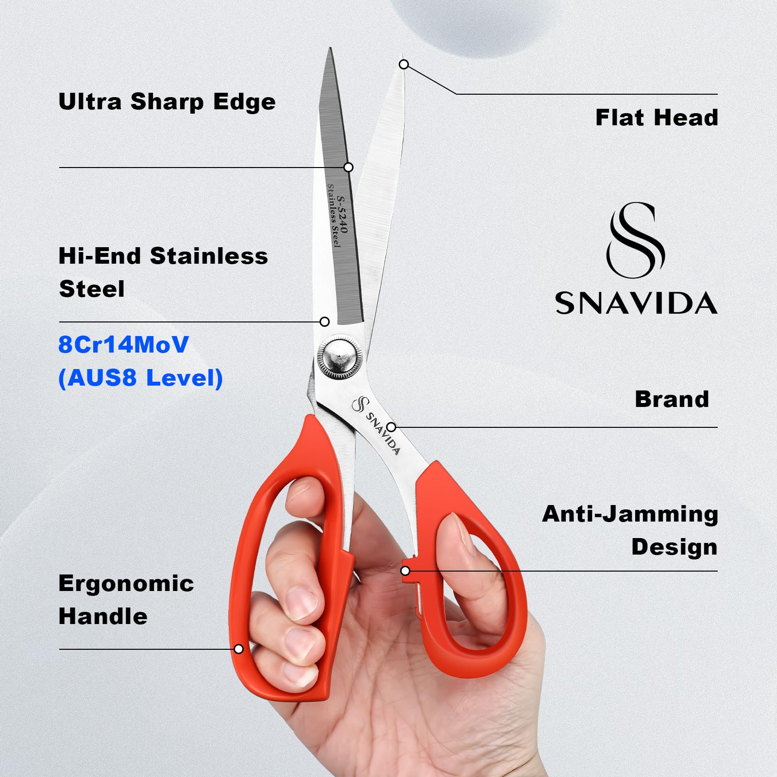 Heavy Duty Scissors All Purpose, Professional Fabric Scissors Sewing Shears, 9.5 Inches Ultra Sharp Craft Scissors for Office (Red)