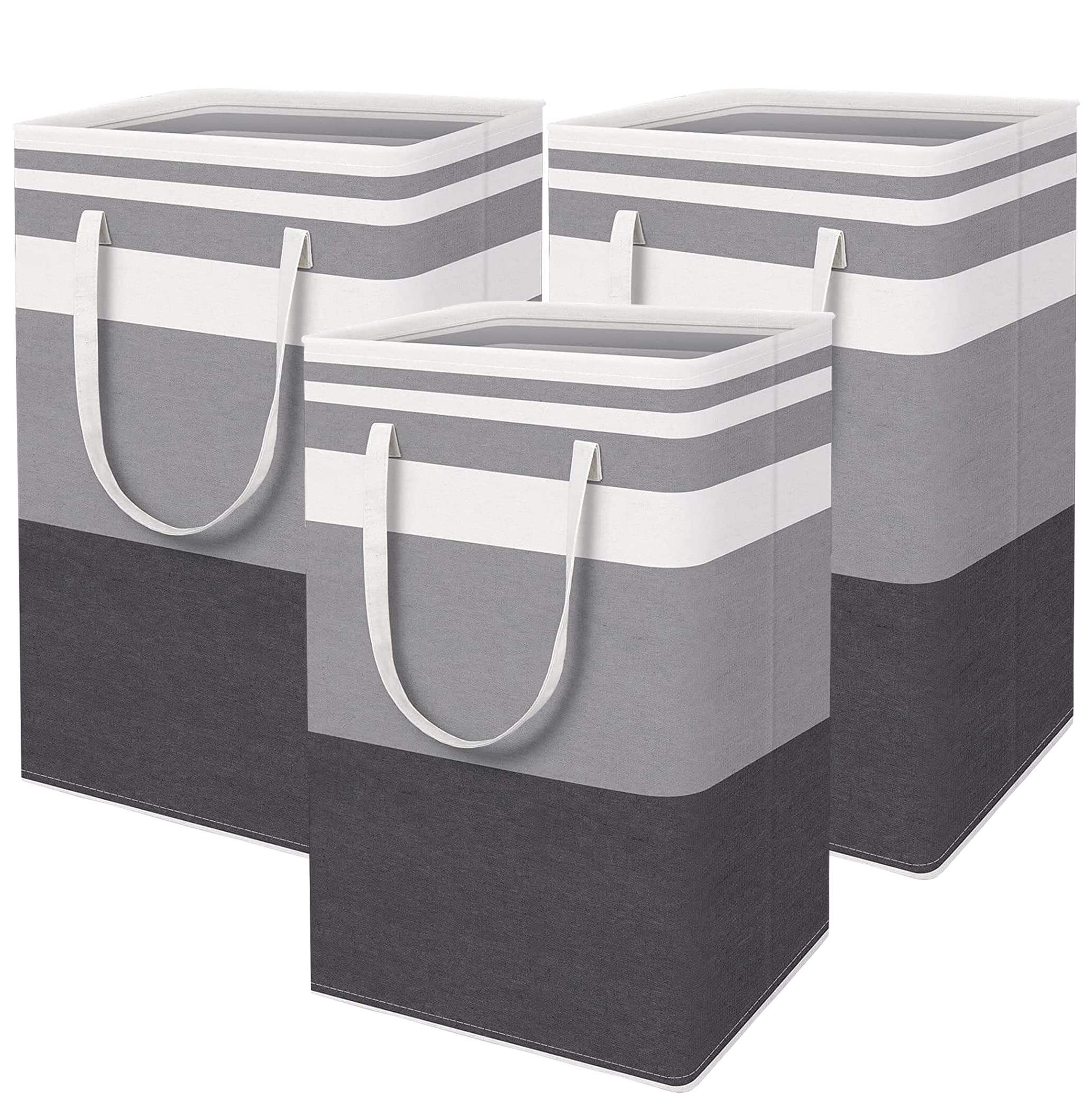 STORAZE 3-Pack Large Laundry Basket,75L Each Waterproof And Freestanding Laundry Hamper, Collapsible Tall Clothes Hamper with Extended Handles for Clothes and Family-Gradient Grey