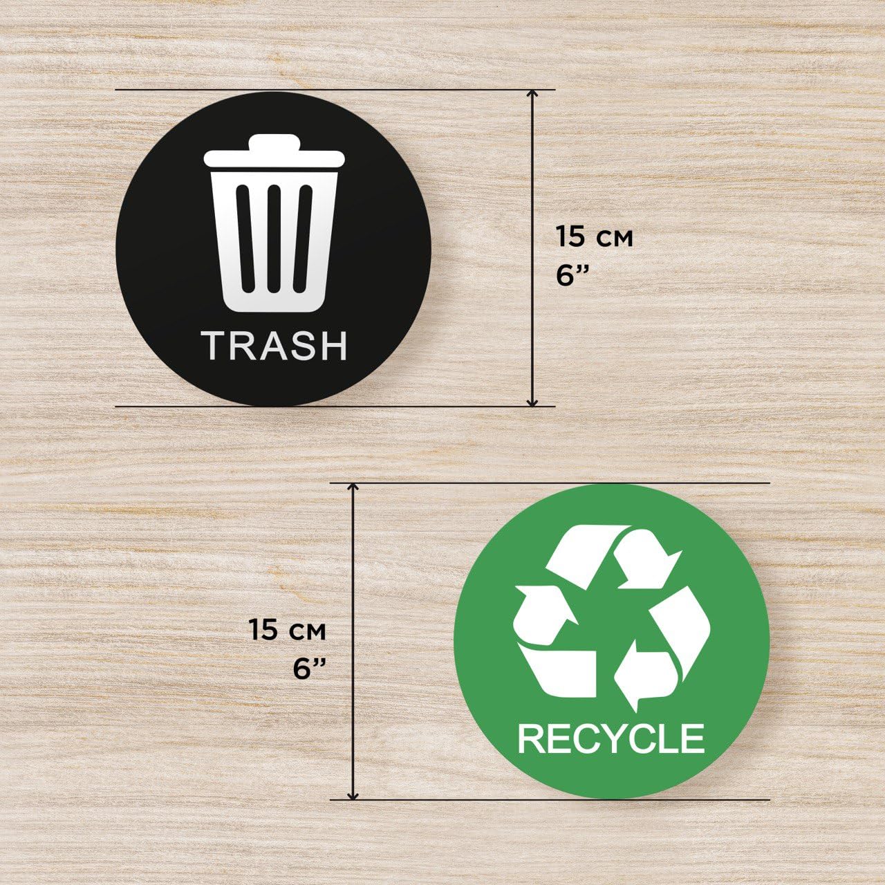 Recycle Stickers for Trash Can - Vinyl Recycle and Trash Signs, Labels for Recycling, Decals for Trash Bins, 6" Outdoor & Indoor Use, Premium Vinyl Self-Adhesive Stickers with Protective Film