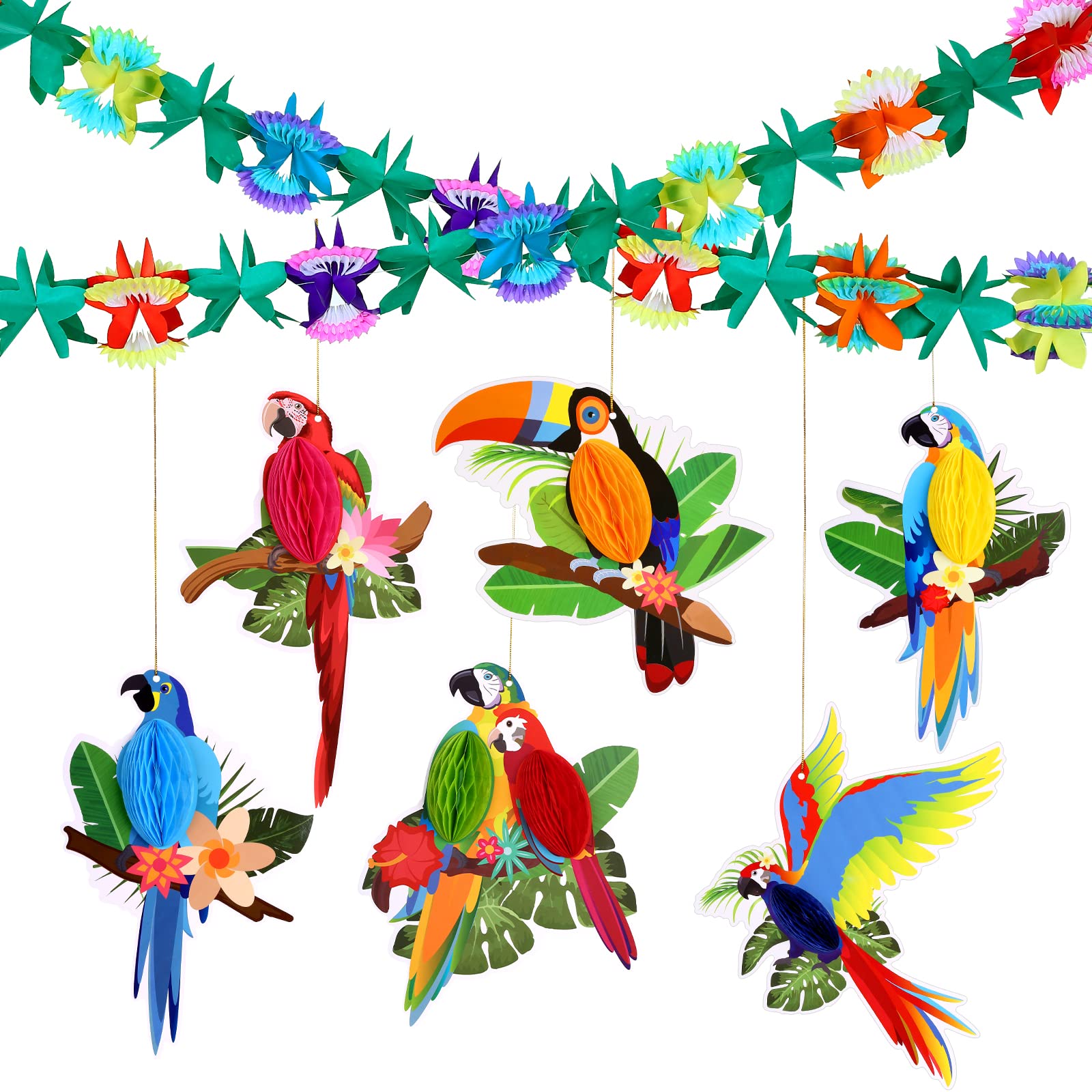 KESOTE Hawaiian Tropical Luau Party Decorations, 20Ft Tropical Garlands & 6 Birds Honeycomb for Summer Tiki Bar Beach Party Decorations Supplies