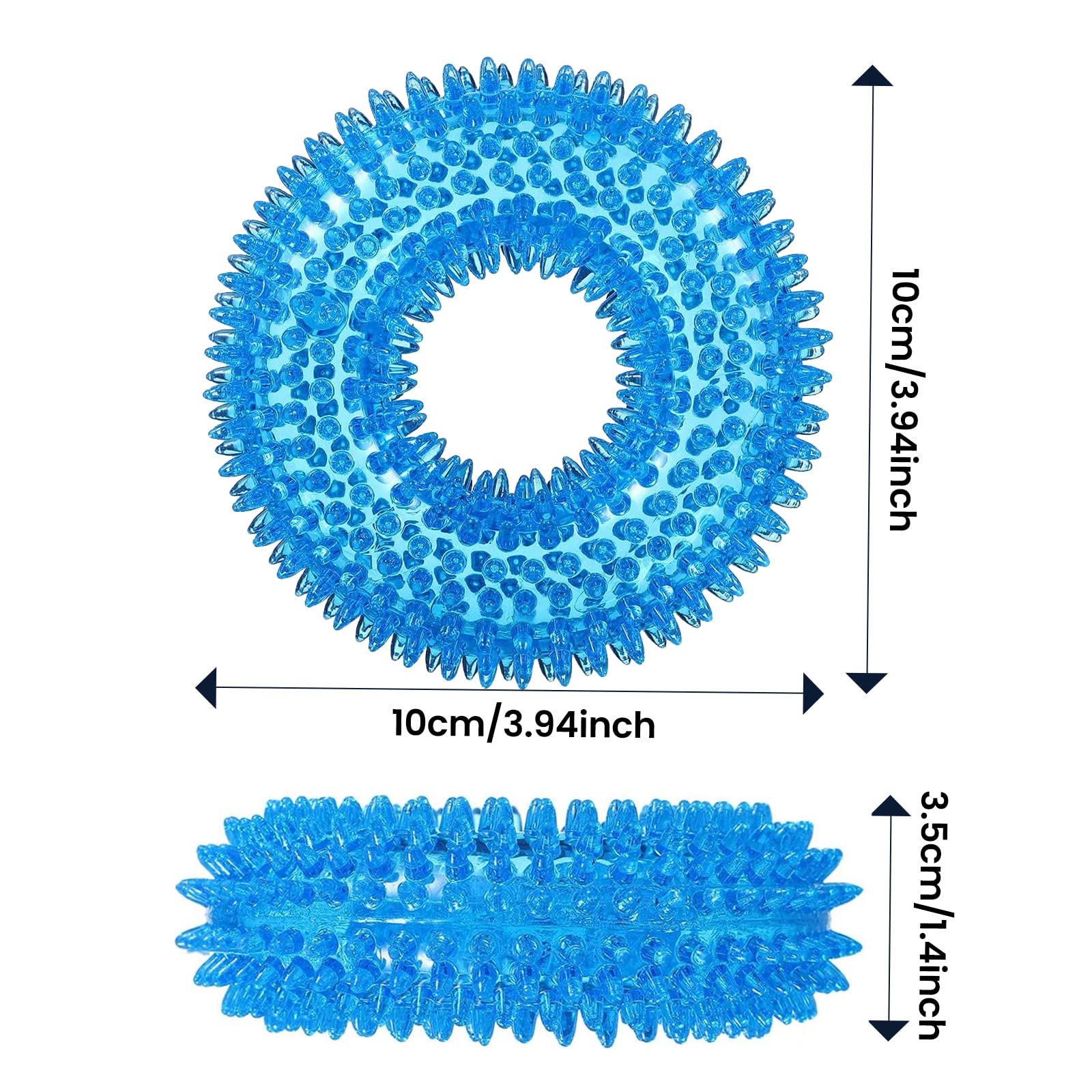 BLMHTWO 2PCS Dog Spiky Toy, Durable Squeaky Balls Chew Toy Rubber Puppy Dental Ring Dog Toy Pool Rings for Small Medium Dogs Indoor Outdoor Training Teeth Cleaning (Blue, Orange)