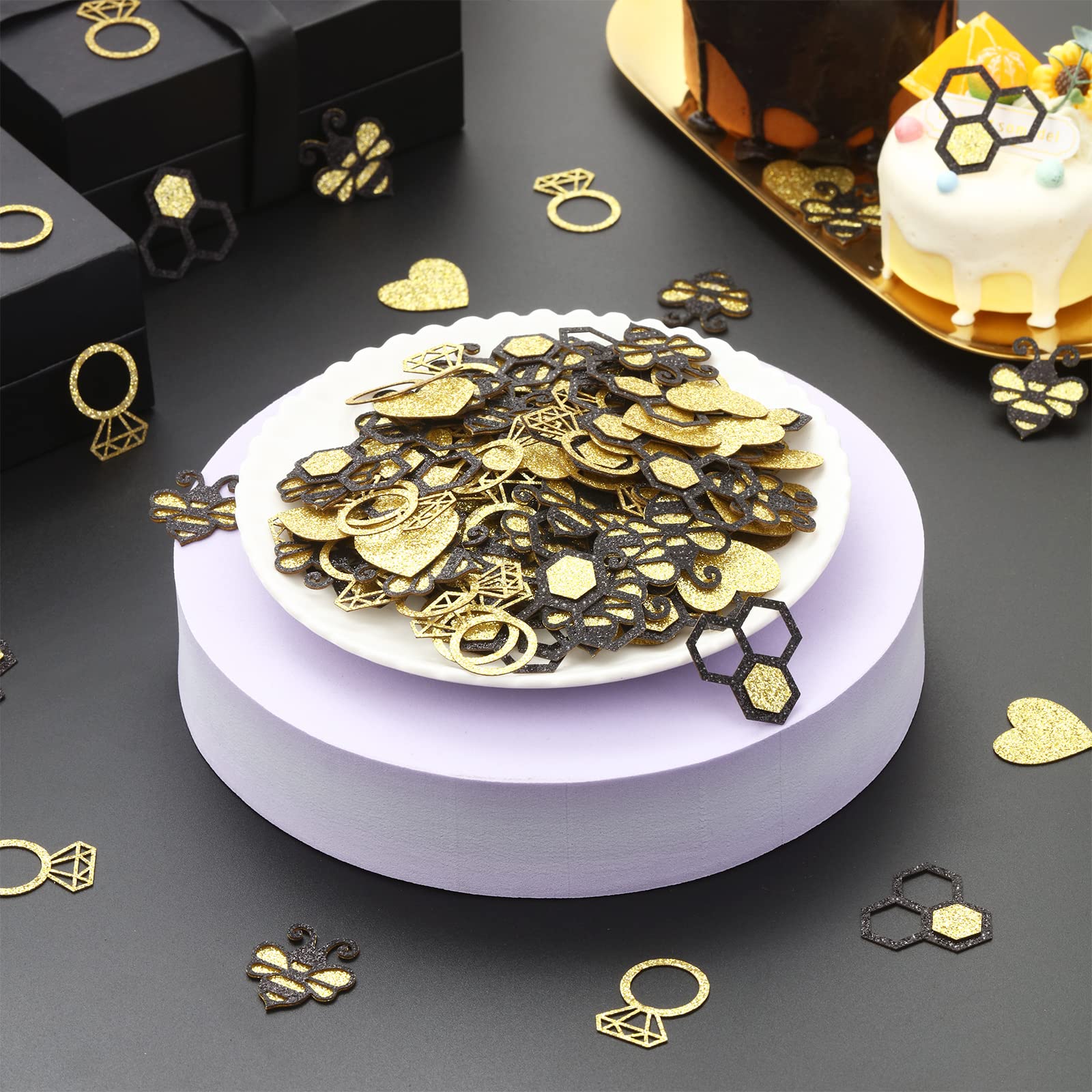 JOYMEMO 200pcs Bee Bridal Shower Confetti, Bride to Bee Decorations Black Gold, Glitter Bee Paper Table Confetti Scatters Decor for Bridal Shower, Bachelorette, Engagement, Wedding Party Supplies