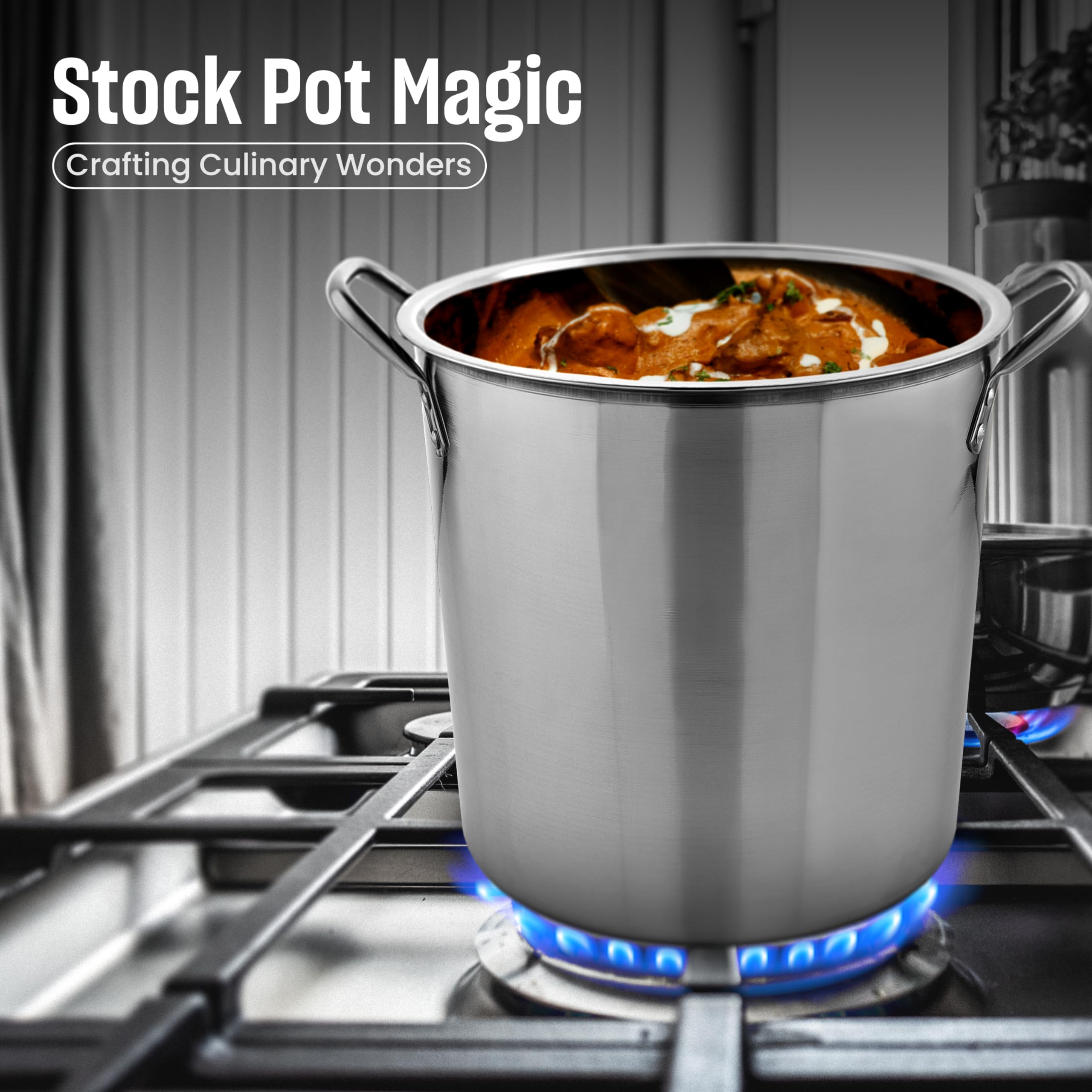 MARBELLA 20 Quart Stainless Steel Stockpot with Lid Food Grade Heavy Duty Multipurpose Stock Pot for Stew, Simmering, Soup Pot, Gas and Dishwasher Safe Rust Free Cookware Silver