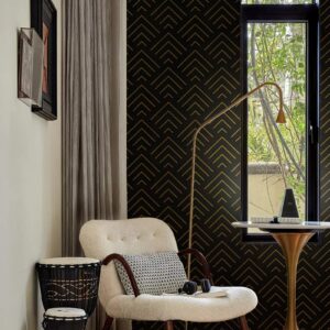 Heroad Brand Peel and Stick Wallpaper Black and Gold Wallpaper Geometric Wallpaper Black and Gold Contact Paper Self Adhesive Removable Wallpaper for Cabinets Waterproof Thicken Vinyl 78.7"x17.3"