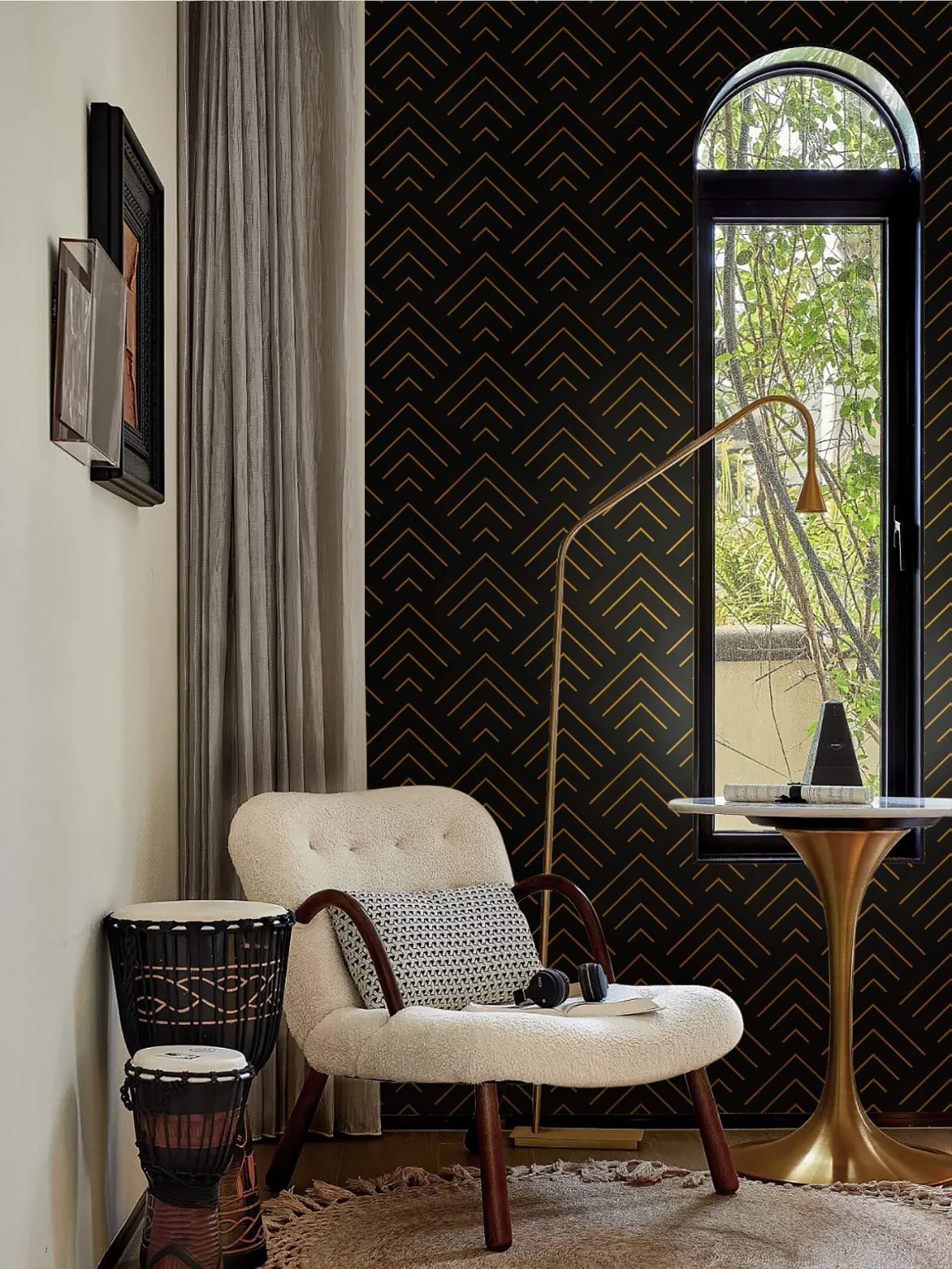 Heroad Brand Peel and Stick Wallpaper Black and Gold Wallpaper Geometric Wallpaper Black and Gold Contact Paper Self Adhesive Removable Wallpaper for Cabinets Waterproof Thicken Vinyl 78.7"x17.3"