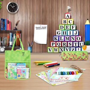 Kids Cute Tote Bags for Boys Girls Ages 4-16,Handbags with Pencil Case, Book Tote Bags with Zipper for School and Playtime (green)