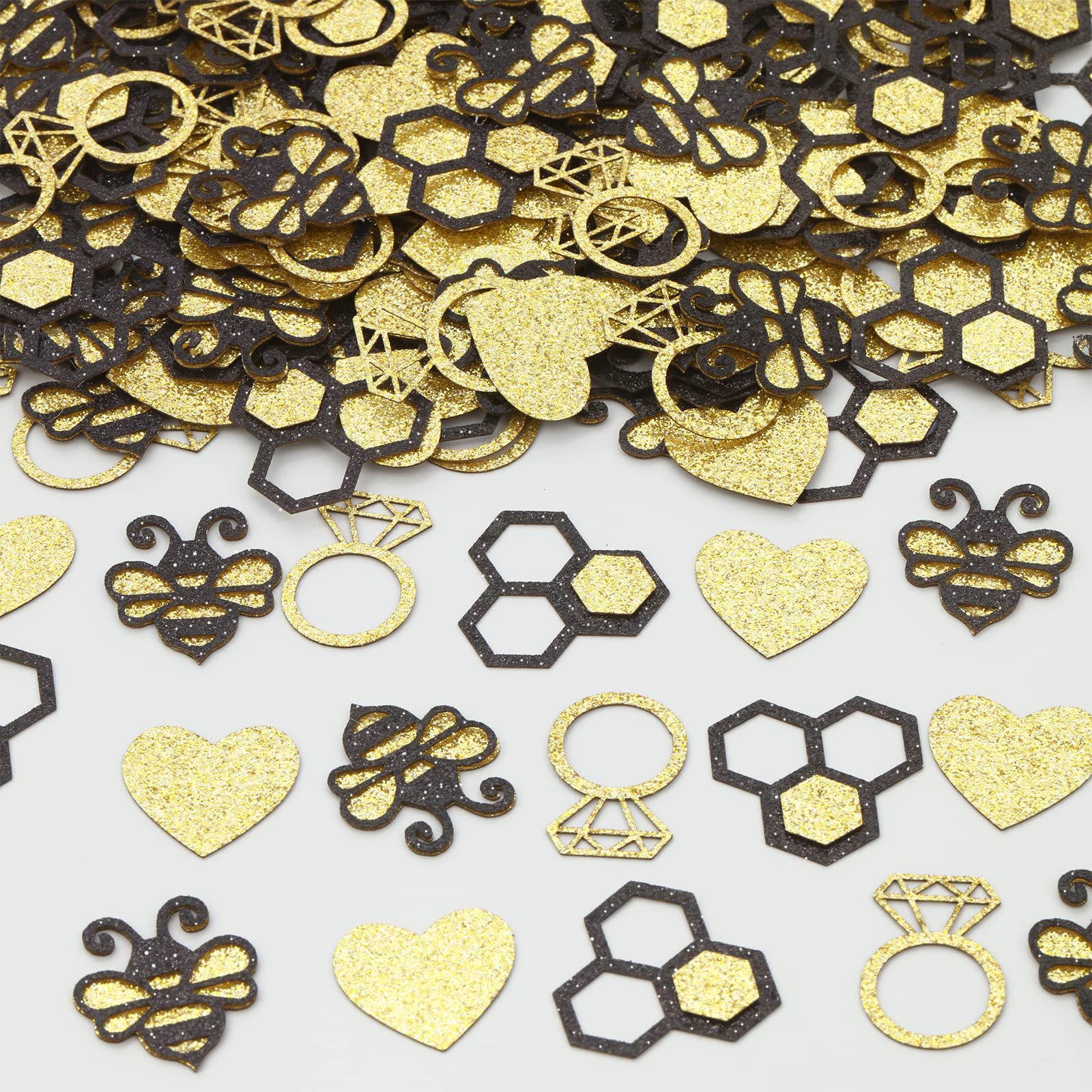 JOYMEMO 200pcs Bee Bridal Shower Confetti, Bride to Bee Decorations Black Gold, Glitter Bee Paper Table Confetti Scatters Decor for Bridal Shower, Bachelorette, Engagement, Wedding Party Supplies