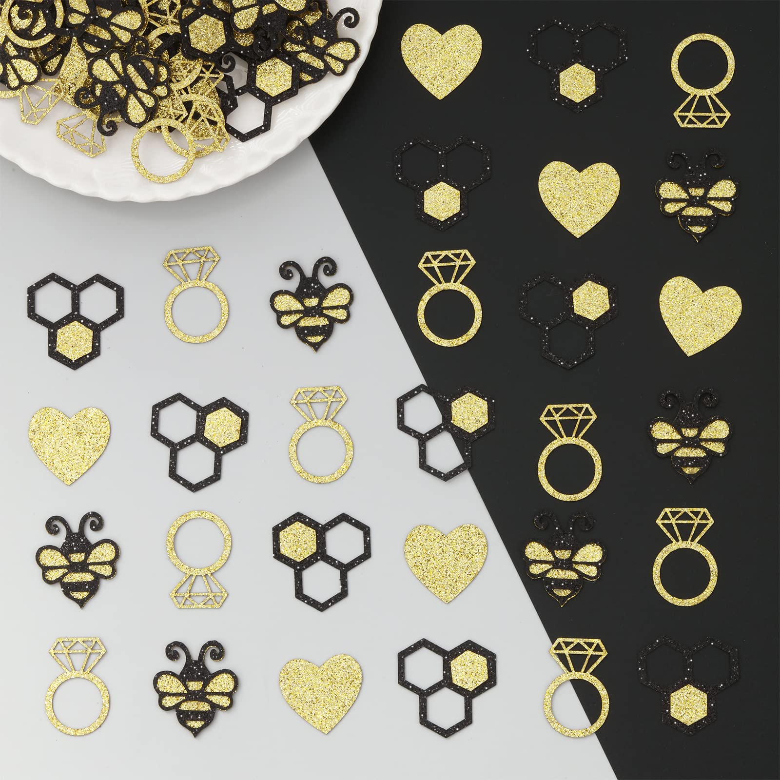 JOYMEMO 200pcs Bee Bridal Shower Confetti, Bride to Bee Decorations Black Gold, Glitter Bee Paper Table Confetti Scatters Decor for Bridal Shower, Bachelorette, Engagement, Wedding Party Supplies