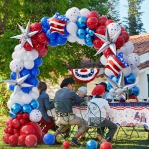 151pcs Red White and Blue Balloon Garland Arch Kit Patriotic Decorations with Exploding Star Balloons for Graduation Party Supplies Nautical Party Veterans Memorial Day 4th of July Baseball Party