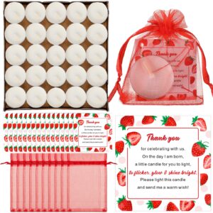 kosiz 150 pcs strawberry baby shower favors 50 pcs tea light candles for guests cute baby shower candle with 50 pcs thank you tags 50 pcs return gift bag for girl gender reveal baby shower party favor