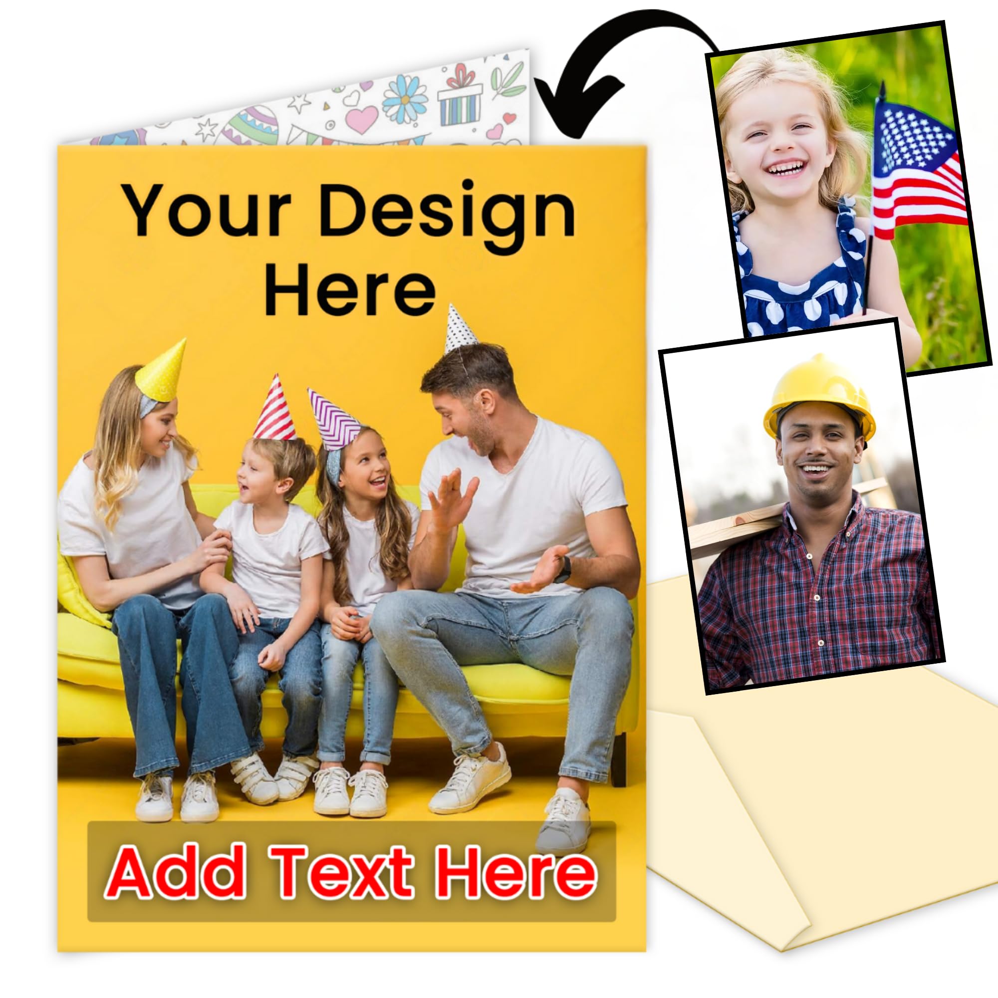 Personalized Greeting Cards with Envelopes - Customized Birthday Cards, Print Photo, Text, Note of Your Choice - Custom Thank You Cards for Christmas, Thanksgiving, or Invitations - USA Made