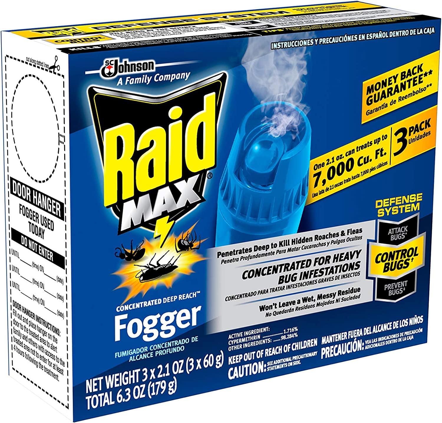 Raid Max Fogger, Insect Killer for Mosquito, Ant, Roach, Spider, Flea, for Indoor Use 6.3 Ounce (Pack of 3)