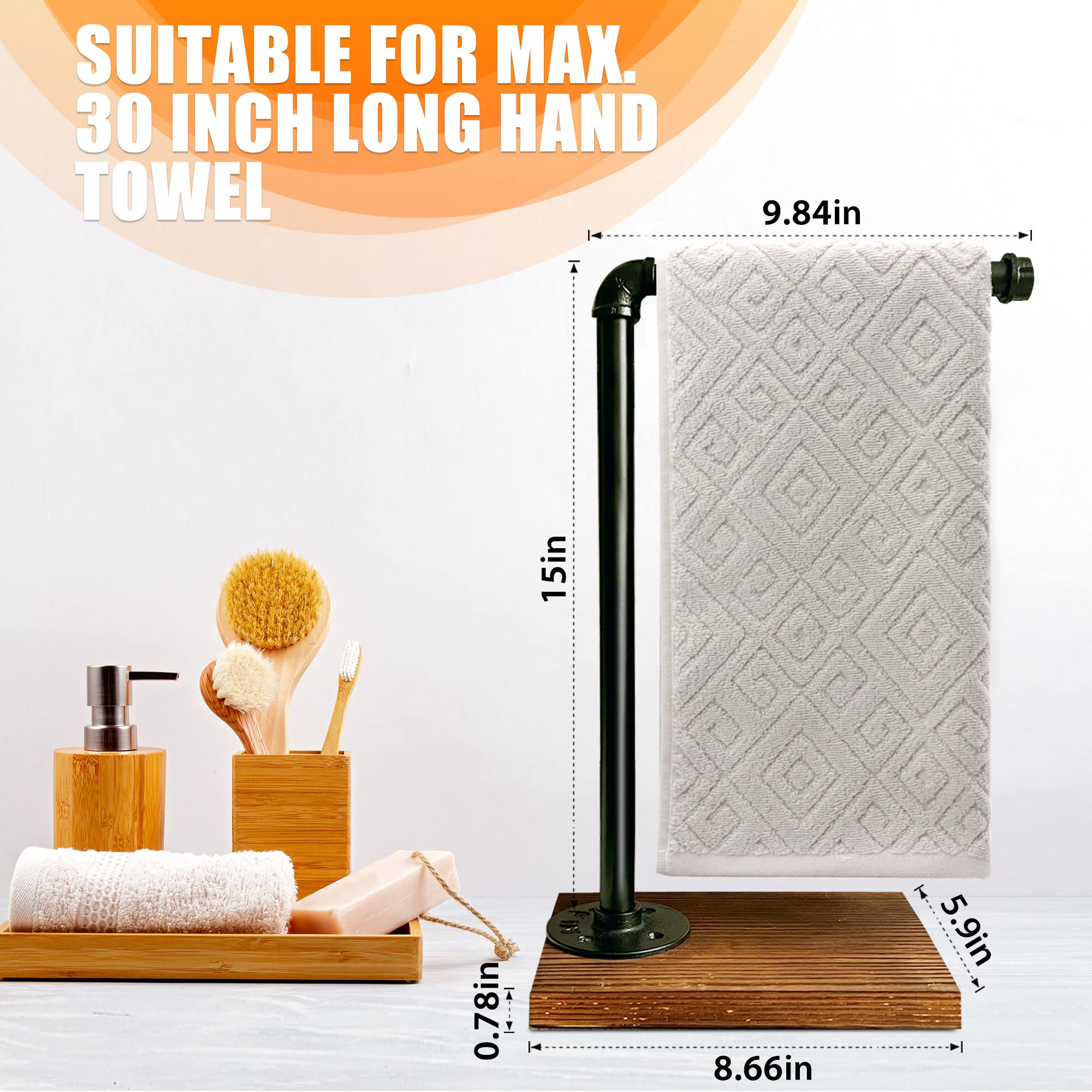 YESSAP 15'' Hand Towel Holder, L Shaped Towel Holder Stand with Weighted Base, Black Hand Towel Stand for Bathroom Kitchen Countertop