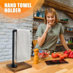 YESSAP 15'' Hand Towel Holder, L Shaped Towel Holder Stand with Weighted Base, Black Hand Towel Stand for Bathroom Kitchen Countertop