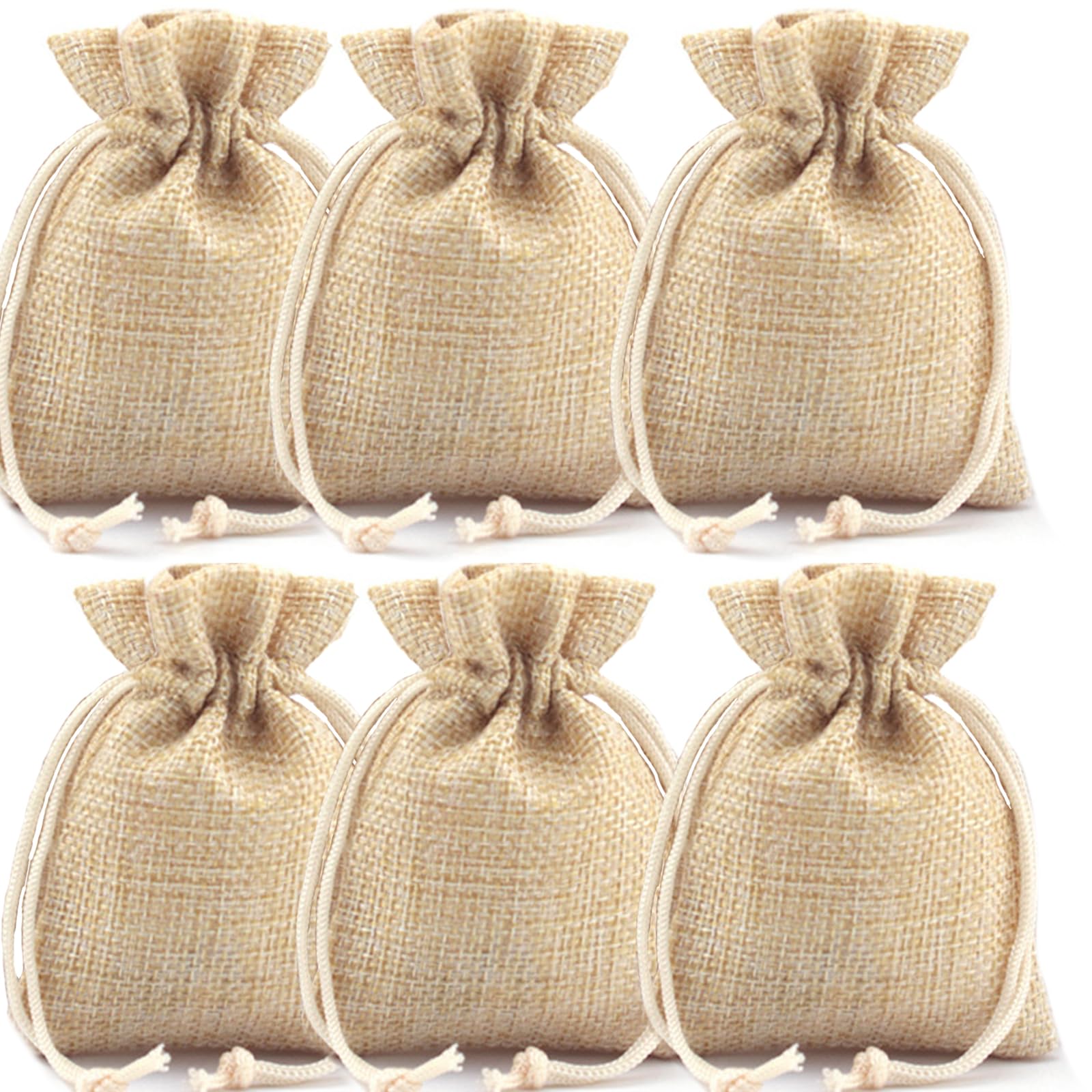 ZISUEX 50PCS Small Burlap Bags with Drawstring,2.7 x 3.5 Inch Linen Bags Brown Burlap Gift Bags with Drawstring for Christmas Wedding Party and DIY Craft Candy Packing