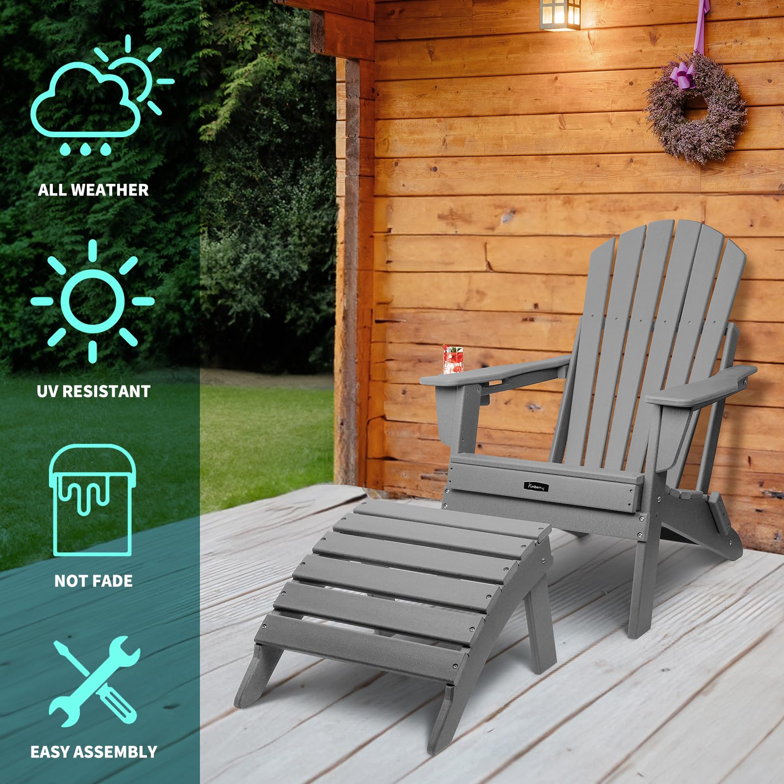 FUNBERRY Adirondack Ottoman, Adirondack Foot Rest,Easy Storage Outdoor Foot Rest,Adirondack Chair Footstool,Patio Foot Stool,Outdoor Ottomans and Footstools