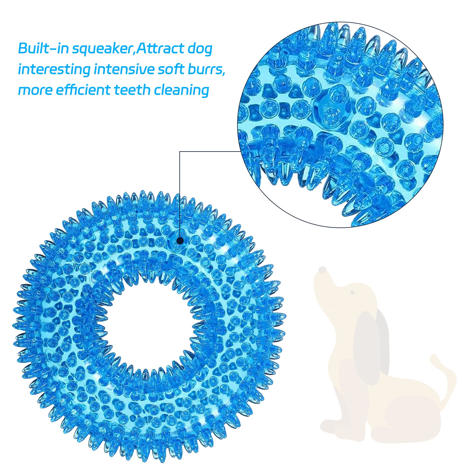 BLMHTWO 2PCS Dog Spiky Toy, Durable Squeaky Balls Chew Toy Rubber Puppy Dental Ring Dog Toy Pool Rings for Small Medium Dogs Indoor Outdoor Training Teeth Cleaning (Blue, Orange)