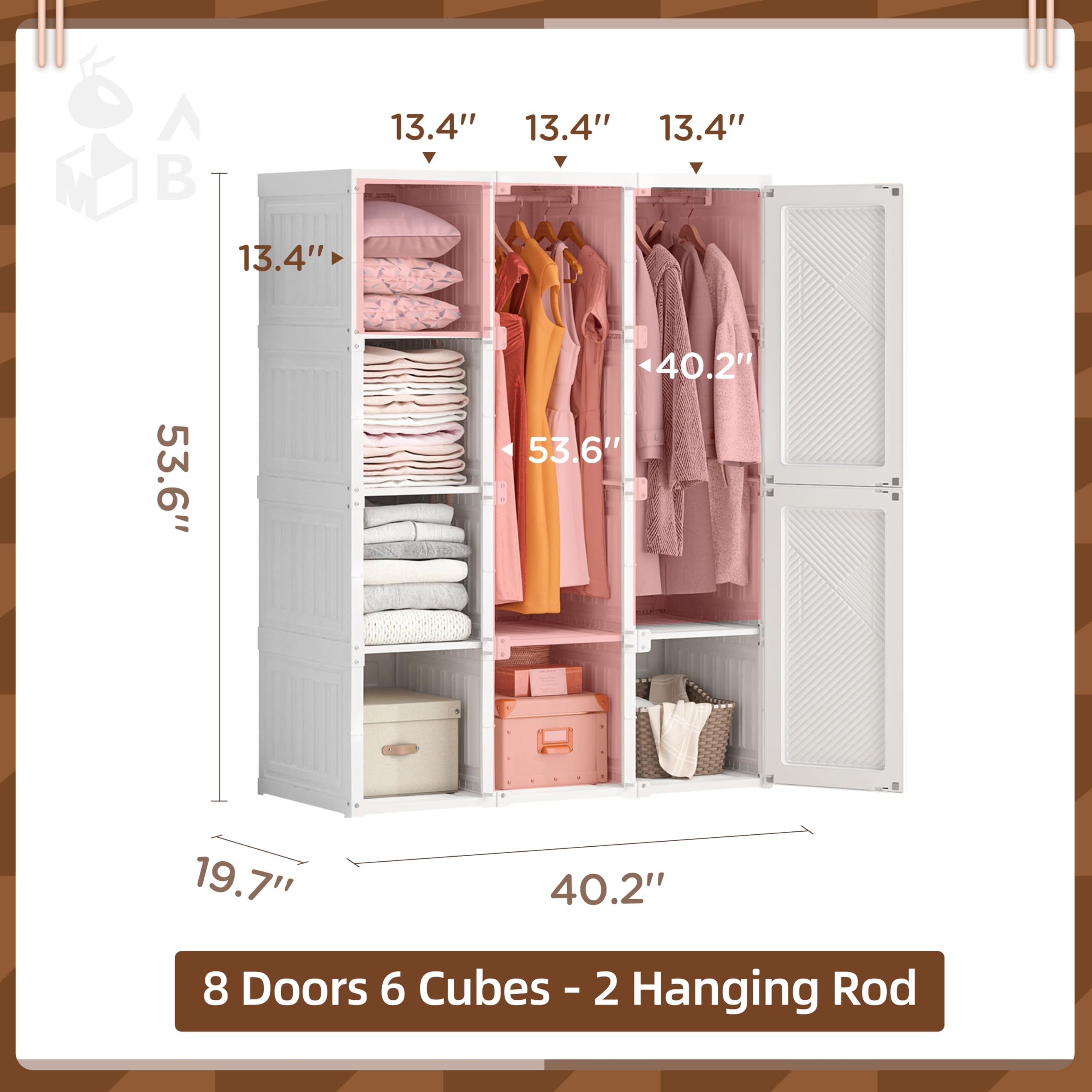 ANTBOX Portable Wardrobe Closet Storage Organizer for Clothes,Folding Plastic Wardrobe with Magnetic Door and Easy Assembly 11 Doors-15 Cubes.