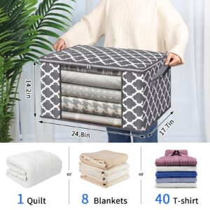 Fixwal Clothes Storage 3 Pack 100L Storage Containers Foldable Blanket Storage Bags for Organizing Clothing Bedroom Comforter Closet Dorm Sweater Quilts Organizer Grey