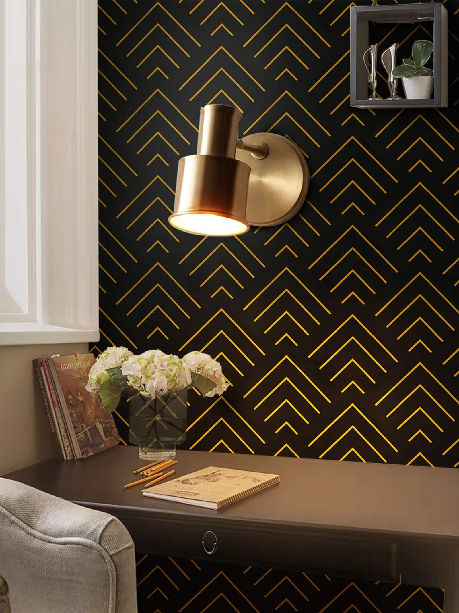 Heroad Brand Peel and Stick Wallpaper Black and Gold Wallpaper Geometric Wallpaper Black and Gold Contact Paper Self Adhesive Removable Wallpaper for Cabinets Waterproof Thicken Vinyl 78.7"x17.3"