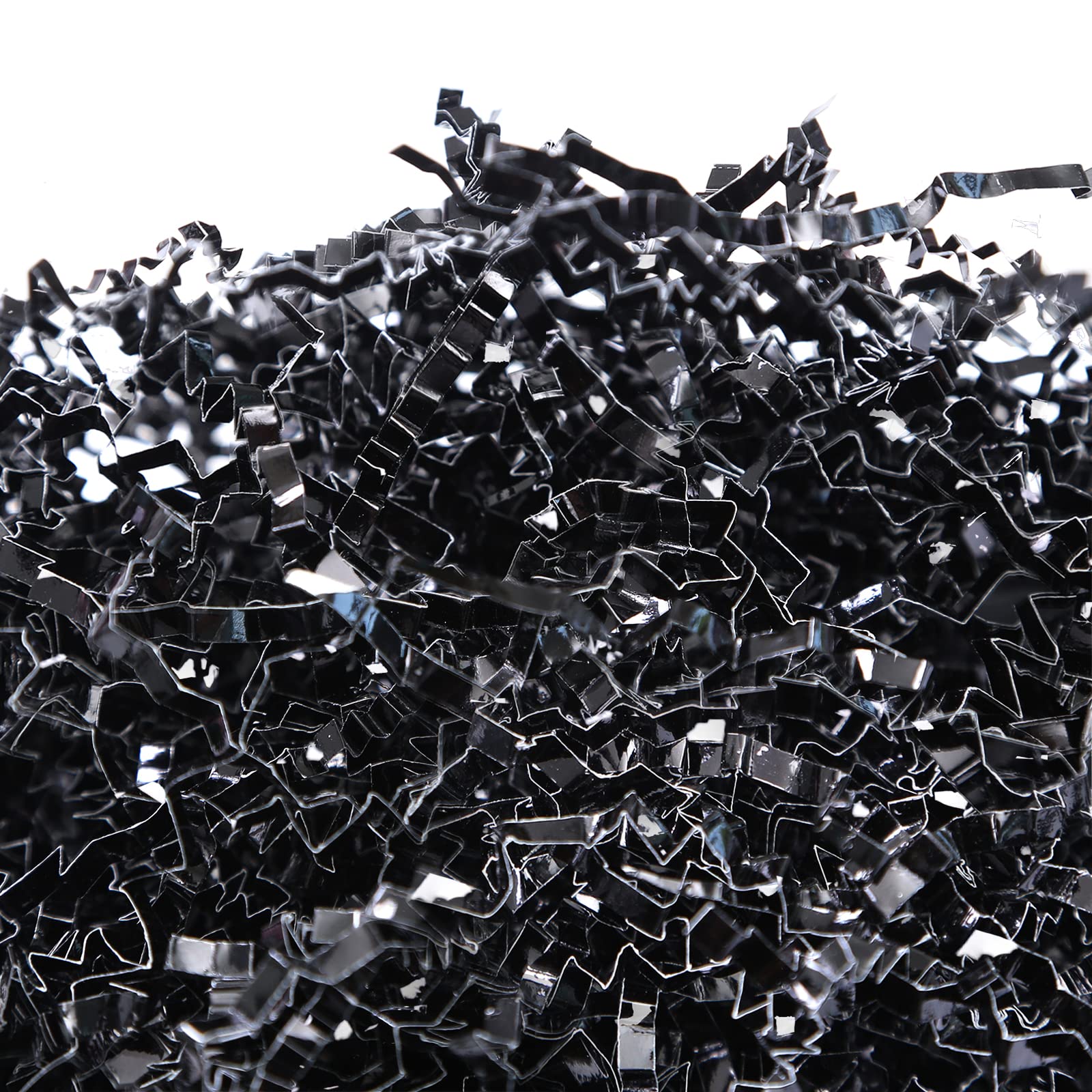 PAPER FAIR 1 LB Metallic Black Easter Grass Crinkle Cut Paper, Raffia Tissue Paper Filler Shred Strand Craft Bedding Cushion, Graduation, Halloween for Gift Basket Boxes