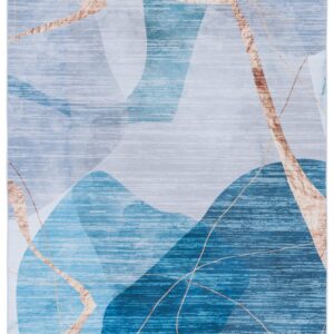 SAFAVIEH Tacoma Collection Area Rug - 6' x 9', Blue & Gold, Mid-Century Modern Design, Non-Shedding & Easy Care, Machine Washable Ideal for High Traffic Areas in Living Room, Bedroom (TAC836M)