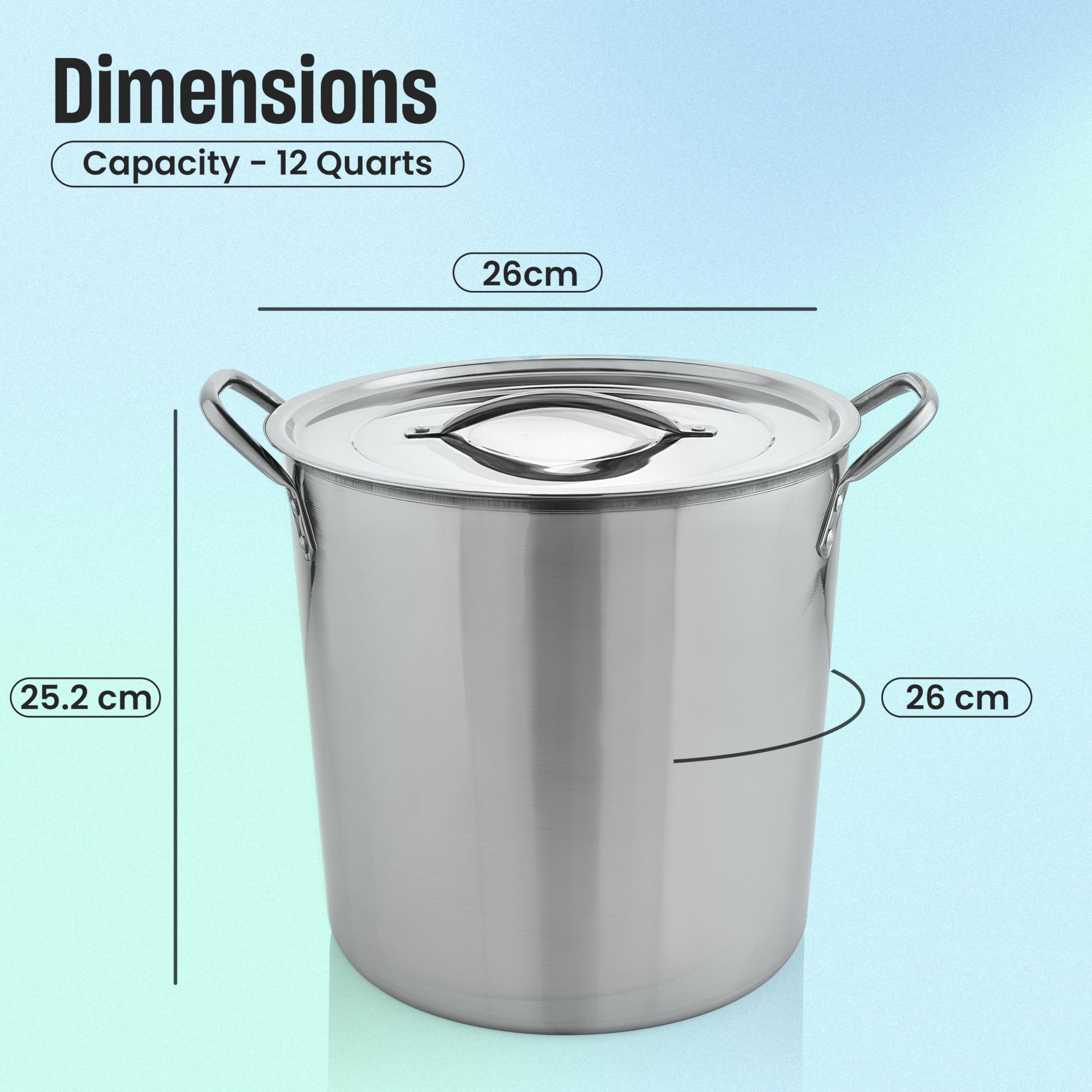 MARBELLA 12 Quart Stainless Steel Stockpot with Lid Food Grade Heavy Duty Multipurpose Stock Pot for Stew, Simmering, Soup Pot, Gas and Dishwasher Safe Rust Free Cookware Silver