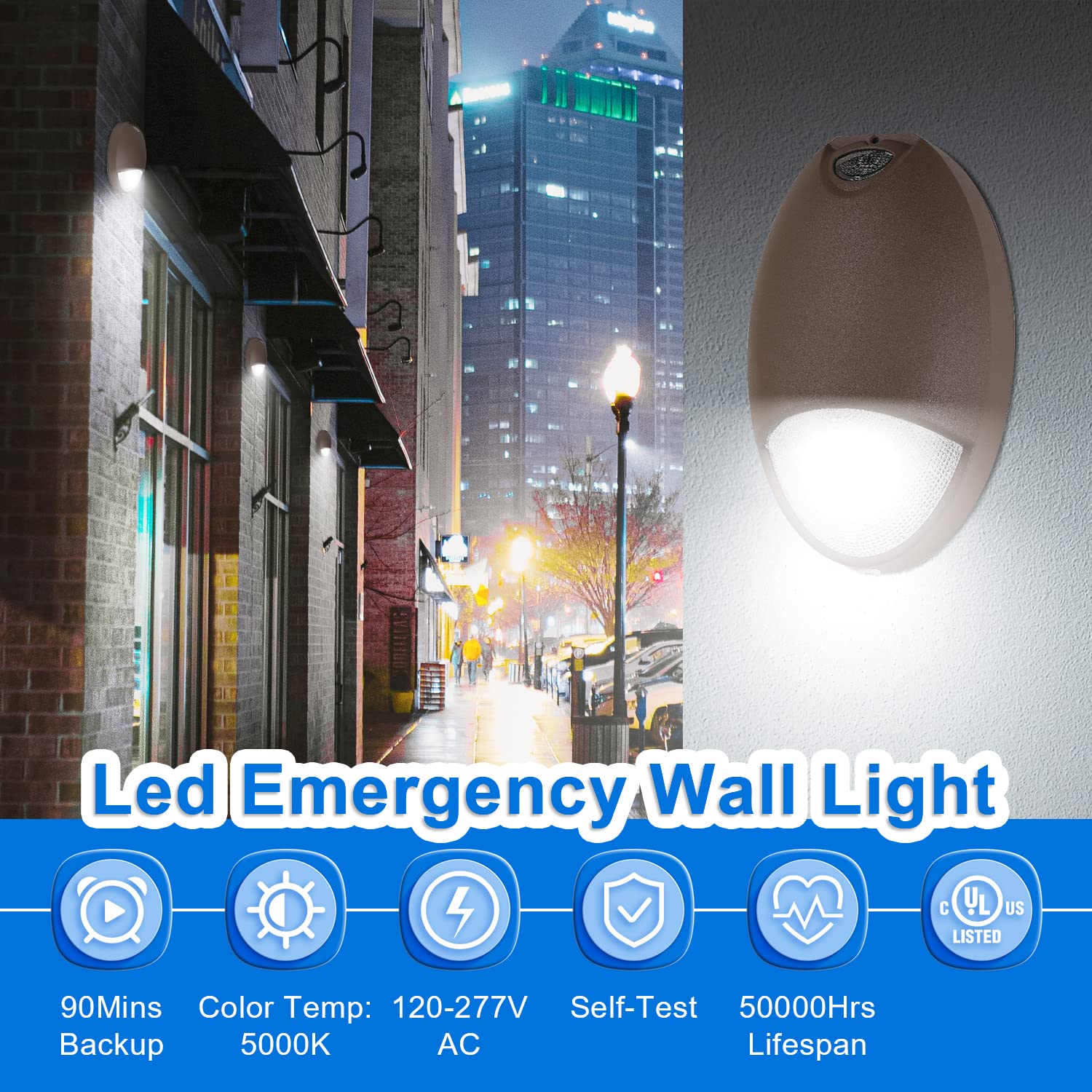 12W LED Emergency Wall Pack Light with Battery Backup Photocell Sensor, IP65 Self Test Diagnostics LED Outdoor Wall Pack Emergency Light Fixtures, Aluminum Housing 120-277VAC UL Listed (1 Pack)