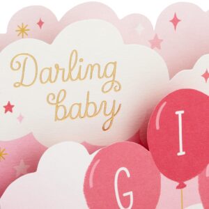 Hallmark Paper Wonder Pop Up Baby Shower Card for Girl (Pink Balloons) Welcome New Baby Girl, Congratulations