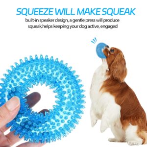 BLMHTWO 2PCS Dog Spiky Toy, Durable Squeaky Balls Chew Toy Rubber Puppy Dental Ring Dog Toy Pool Rings for Small Medium Dogs Indoor Outdoor Training Teeth Cleaning (Blue, Orange)