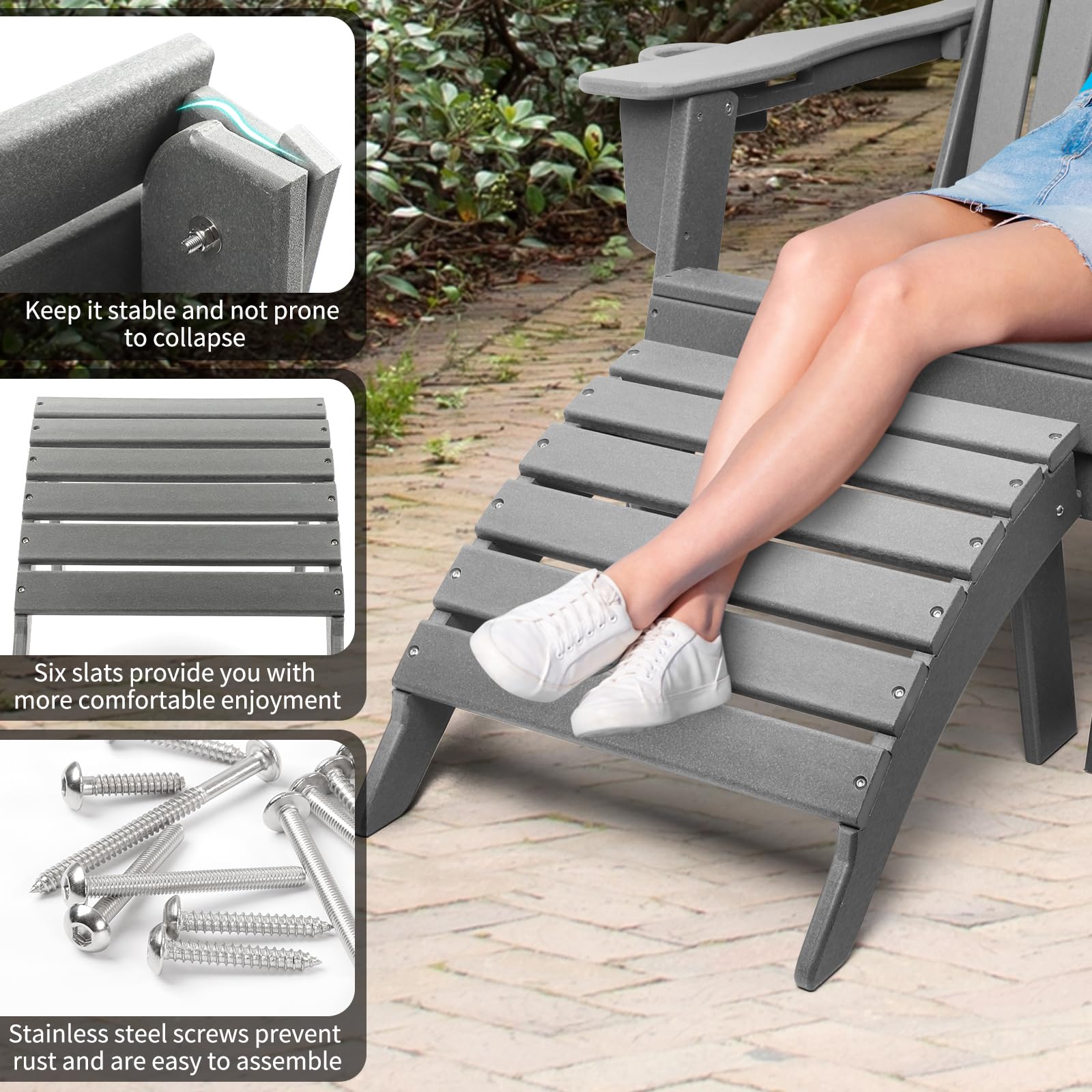 FUNBERRY Adirondack Ottoman, Adirondack Foot Rest,Easy Storage Outdoor Foot Rest,Adirondack Chair Footstool,Patio Foot Stool,Outdoor Ottomans and Footstools