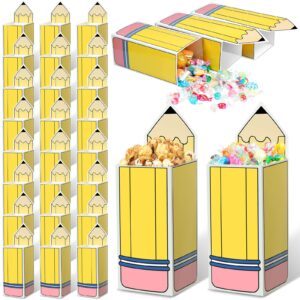 harloon 24 pcs back to school pencil candy boxes popcorn holders teacher gift bags party favors welcome back to school candy treat boxes for thanks teacher school classroom decoration(yellow)