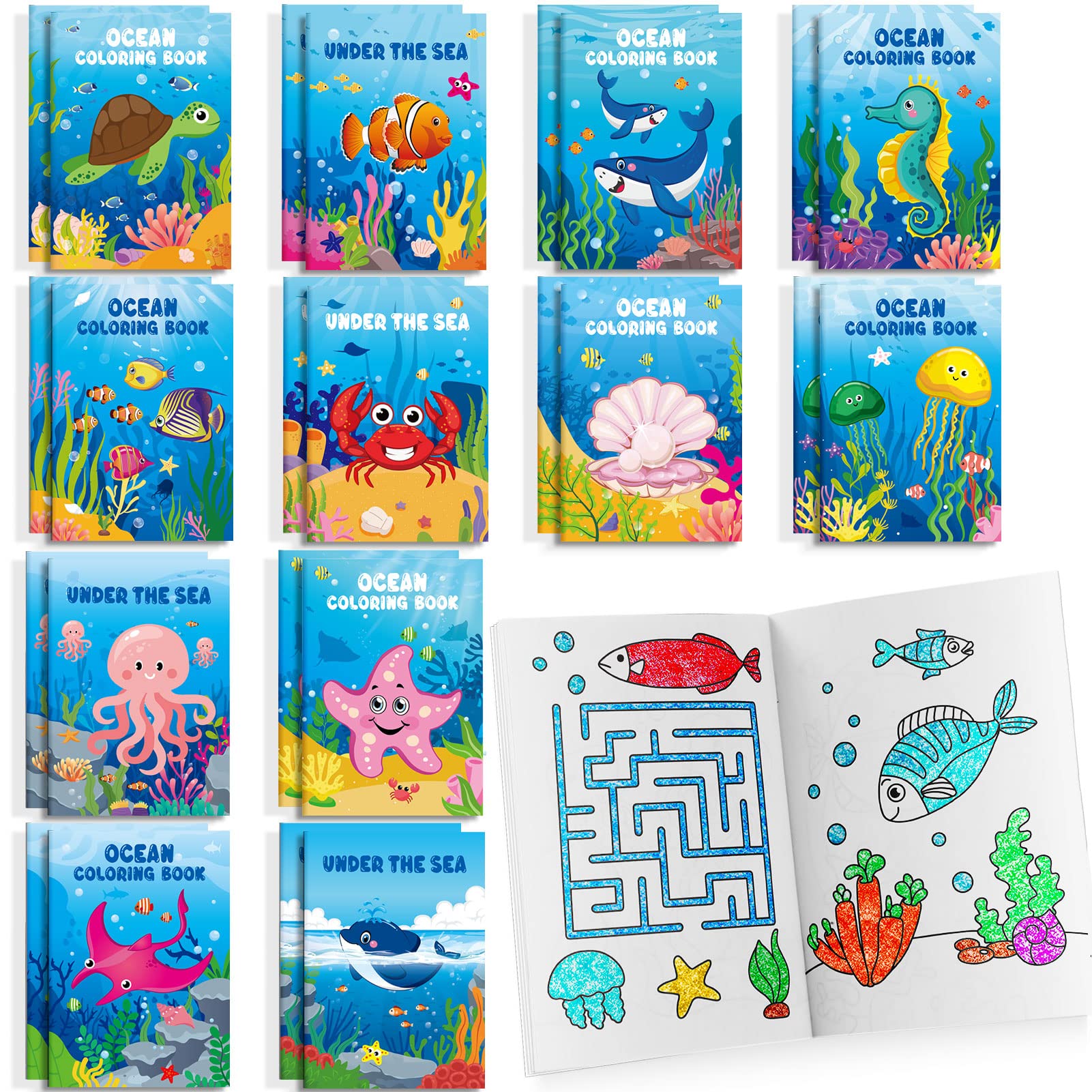 24 Pcs Under the Sea Mini Coloring Books Ocean Animals Party Favors Drawing Book Bulk for Kids Ocean Fish Birthday Party Mermaid Party Goodie Bag Gift Stuffer School Classroom Activity Supplies