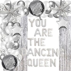 130 pcs dancing queen bachelorette party decorations silver you are the dancing queen balloons disco bachelorette balloons garlands arch kit for bridal show wedding party supplies decorations