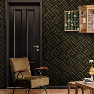 Heroad Brand Peel and Stick Wallpaper Black and Gold Wallpaper Geometric Wallpaper Black and Gold Contact Paper Self Adhesive Removable Wallpaper for Cabinets Waterproof Thicken Vinyl 78.7"x17.3"