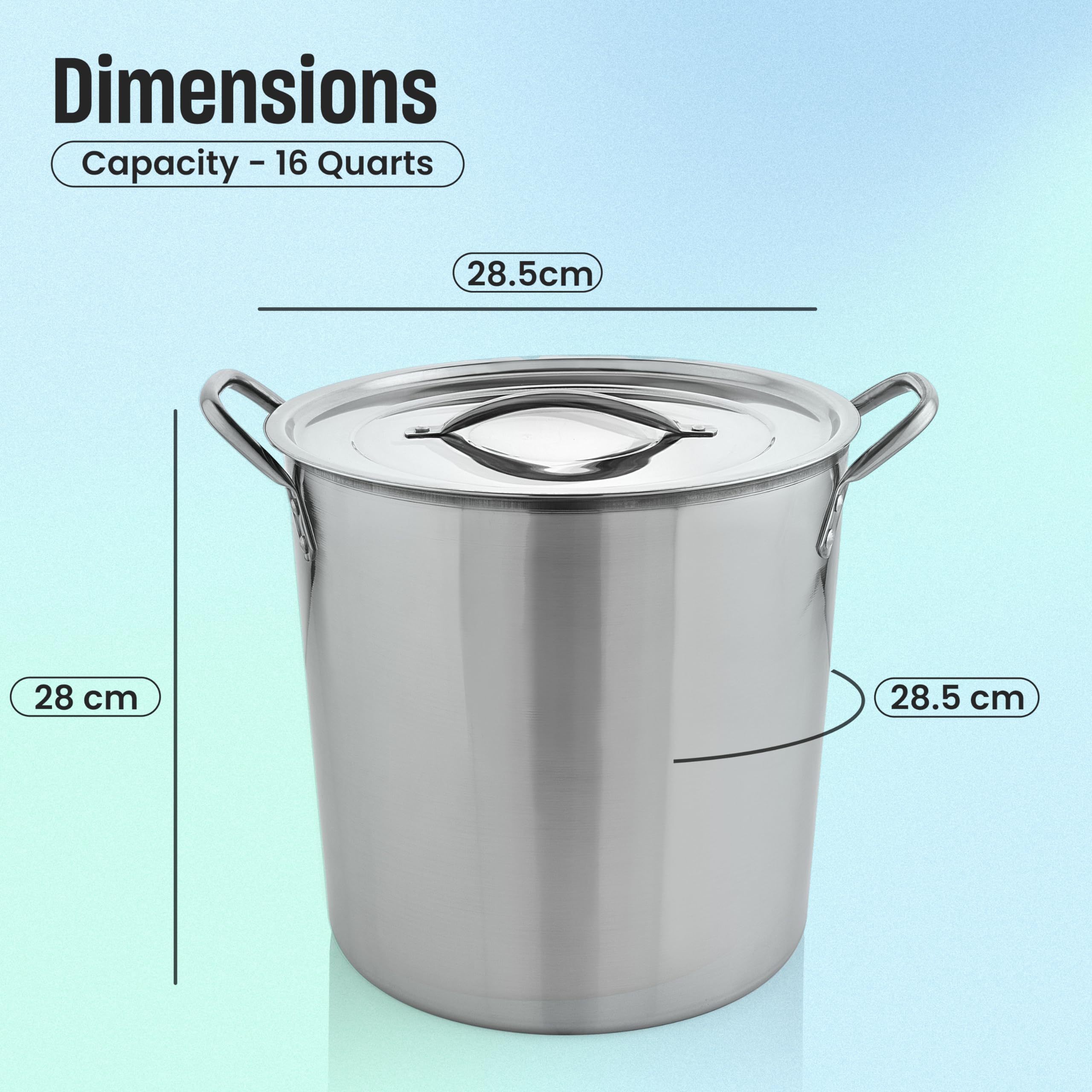 MARBELLA 16 Quart Stainless Steel Stockpot with Lid Food Grade Heavy Duty Multipurpose Stock Pot for Stew, Simmering, Soup Pot, Gas and Dishwasher Safe Rust Free Cookware Silver