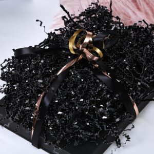 PAPER FAIR 1 LB Metallic Black Easter Grass Crinkle Cut Paper, Raffia Tissue Paper Filler Shred Strand Craft Bedding Cushion, Graduation, Halloween for Gift Basket Boxes