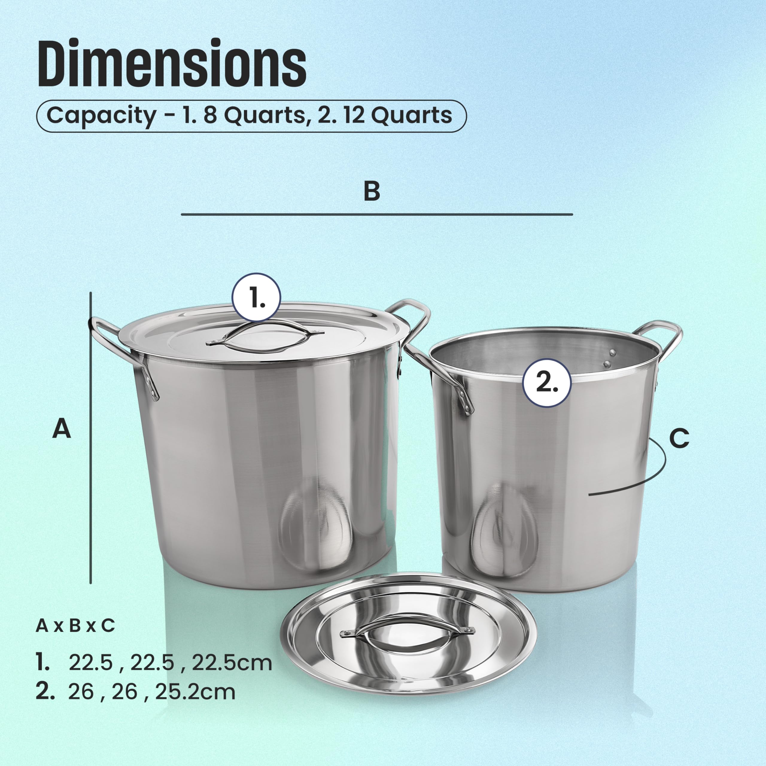 MARBELLA 4 pcs set (8/12) Quart Stainless Steel Stockpot with Lid Food Grade Heavy Duty Multipurpose Stock Pot for Stew, Simmering, Soup Pot, Gas and Dishwasher Safe Rust Free Cookware Silver