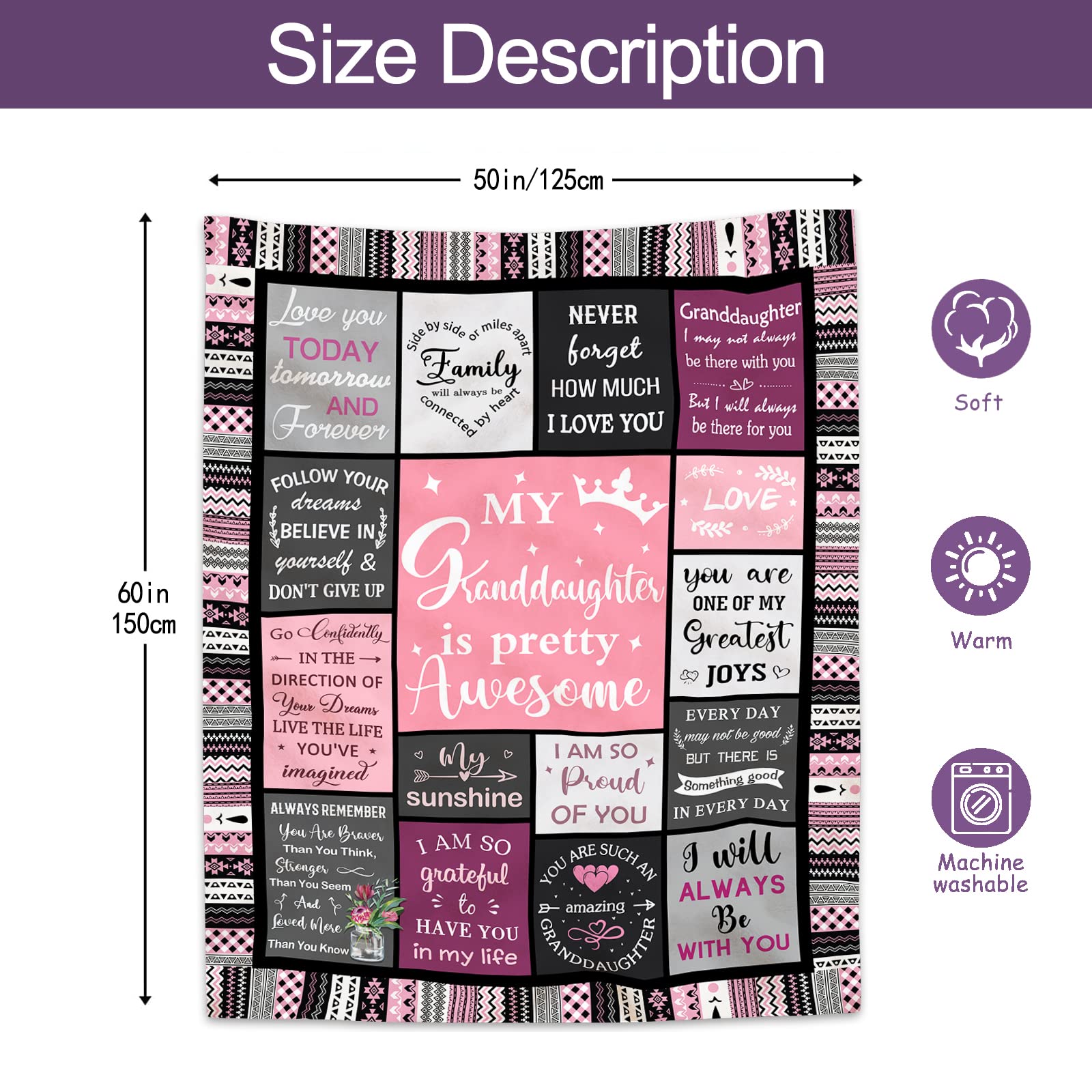 Ruvinzo Granddaughter Gifts from Grandma, Granddaughter Gifts, Birthday Gifts Blanket 60” x 50” for Granddaughter, Sweet Granddaughter Gifts from Grandparents, Granddaughter Blanket Gifts Idea