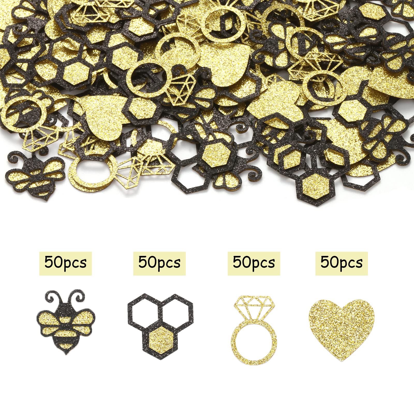 JOYMEMO 200pcs Bee Bridal Shower Confetti, Bride to Bee Decorations Black Gold, Glitter Bee Paper Table Confetti Scatters Decor for Bridal Shower, Bachelorette, Engagement, Wedding Party Supplies