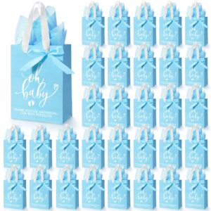 perkoop 50 pack baby shower gifts bag with tissue papers baby shower bag with handle paper gift bag and 50 sheets decorative tissue paper for guests gifts gender reveal baby shower favors (blue)