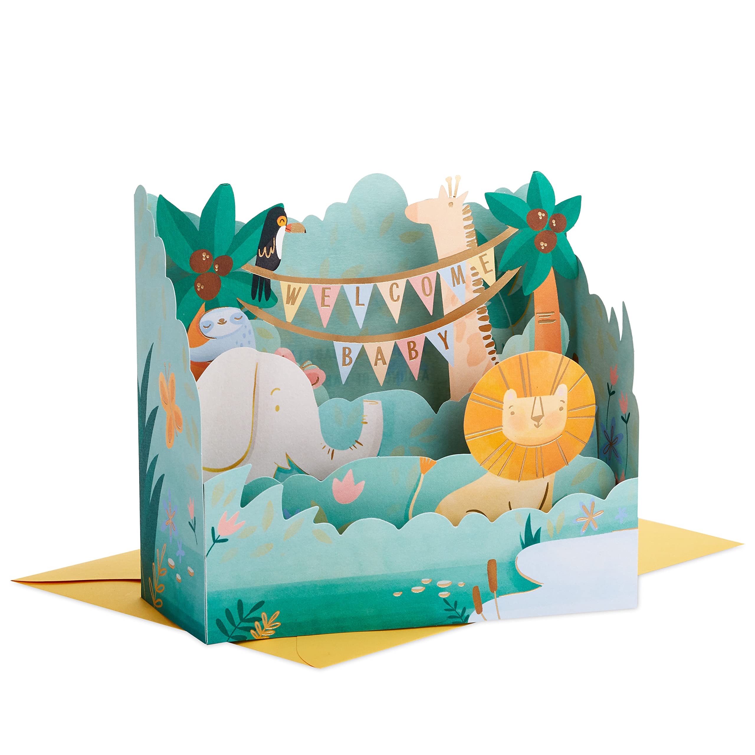 Hallmark Paper Wonder Pop Up Baby Shower Card for New Parents (Jungle Animals) Welcome New Baby, Congratulations