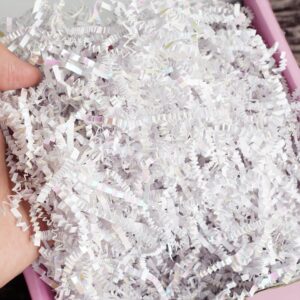 Uptotop 5oz Crinkle Cut Paper Shred Filler for Gift Wrapping Basket Filling, Birthday, Christmas, Thanksgiving, Wedding, Mother's Day (Diamond White)