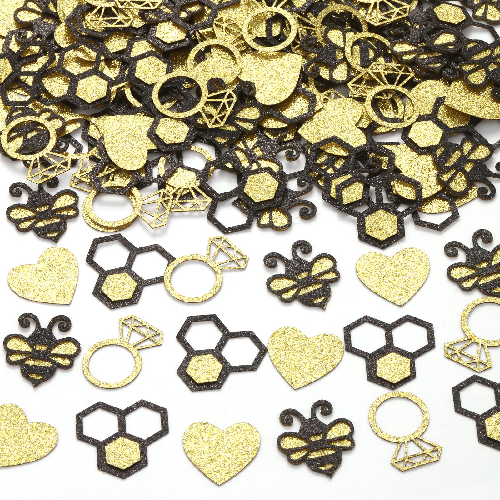 JOYMEMO 200pcs Bee Bridal Shower Confetti, Bride to Bee Decorations Black Gold, Glitter Bee Paper Table Confetti Scatters Decor for Bridal Shower, Bachelorette, Engagement, Wedding Party Supplies