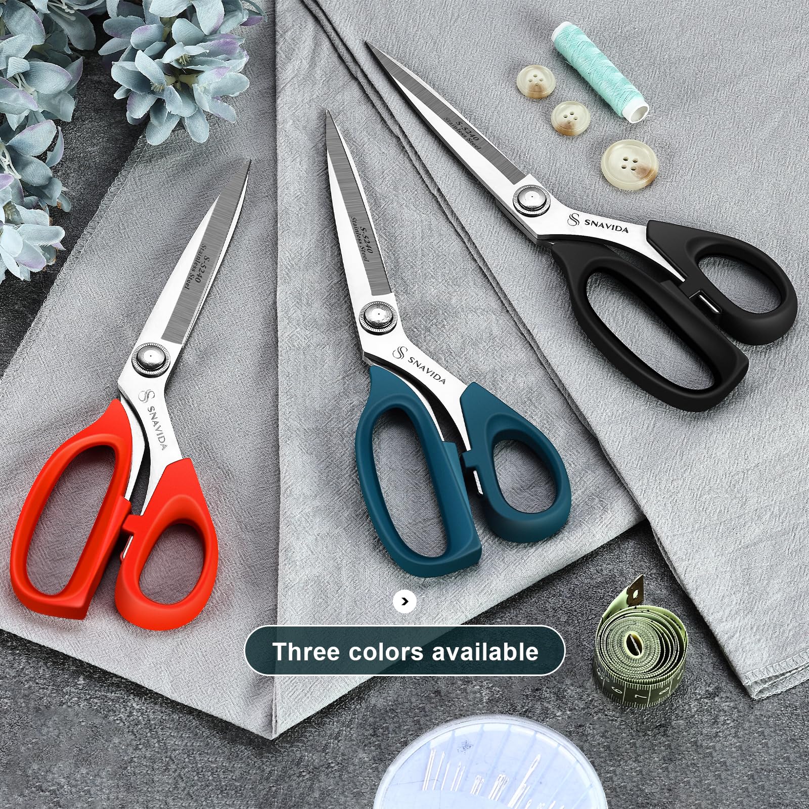 Heavy Duty Scissors All Purpose, Professional Fabric Scissors Sewing Shears, 9.5 Inches Ultra Sharp Craft Scissors for Office (Red)