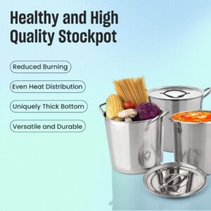 MARBELLA 6 pcs set (6/8/12) Quart Stainless Steel Stockpot with Lid Food Grade Heavy Duty Multipurpose Stock Pot for Stew, Simmering, Soup Pot, Gas and Dishwasher Safe Rust Free Cookware Silver