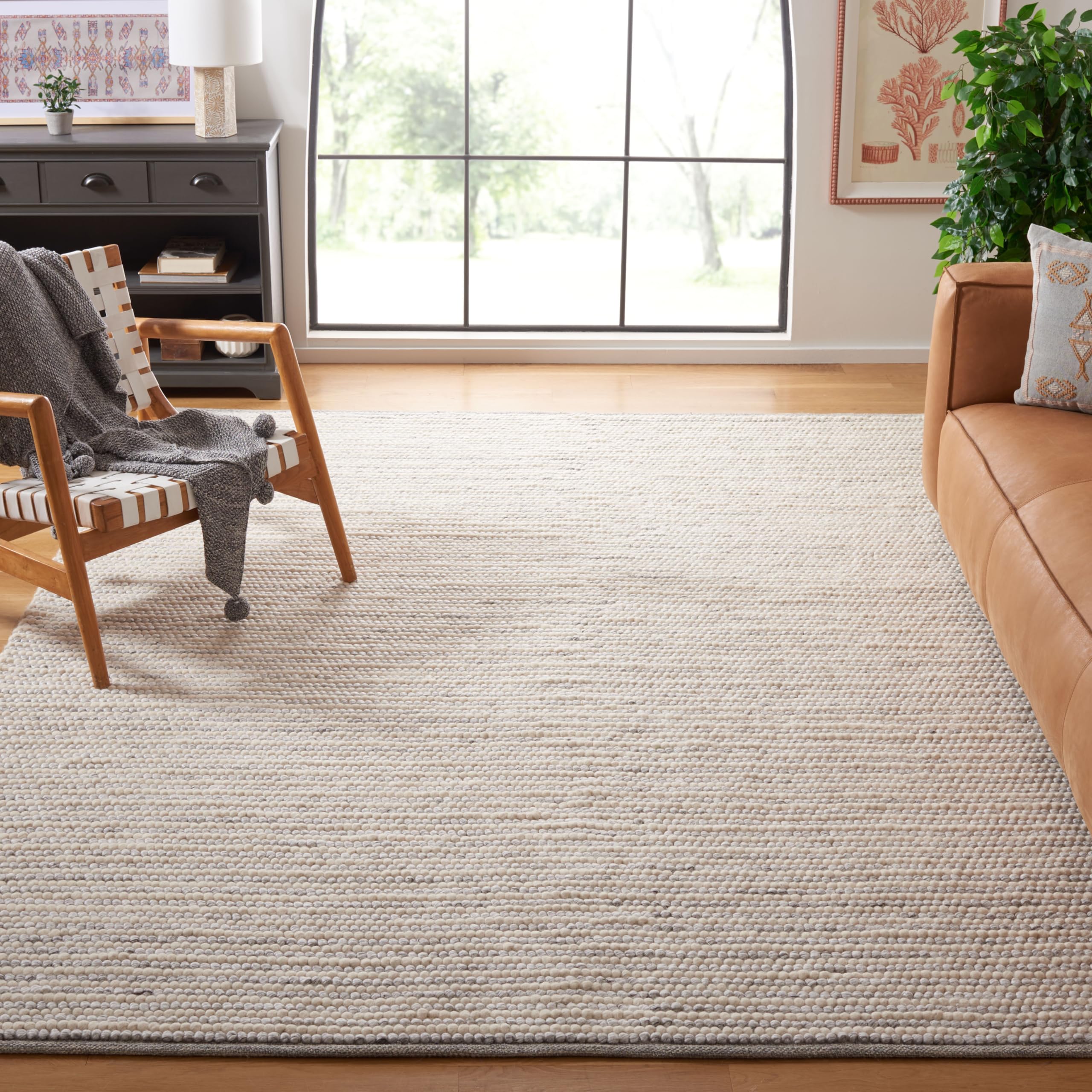 SAFAVIEH Natura Collection X-Large Area Rug - 11' x 15', Ivory & Light Grey, Handmade Farmhouse Boho Wool, Ideal for High Traffic Areas in Living Room, Bedroom (NAT220G)