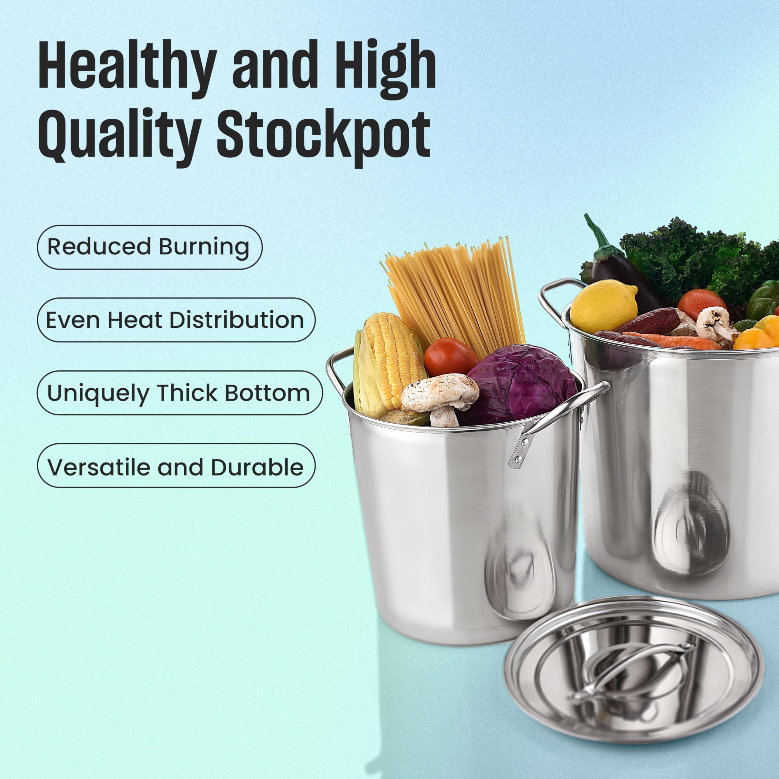 MARBELLA 4 pcs set (8/12) Quart Stainless Steel Stockpot with Lid Food Grade Heavy Duty Multipurpose Stock Pot for Stew, Simmering, Soup Pot, Gas and Dishwasher Safe Rust Free Cookware Silver