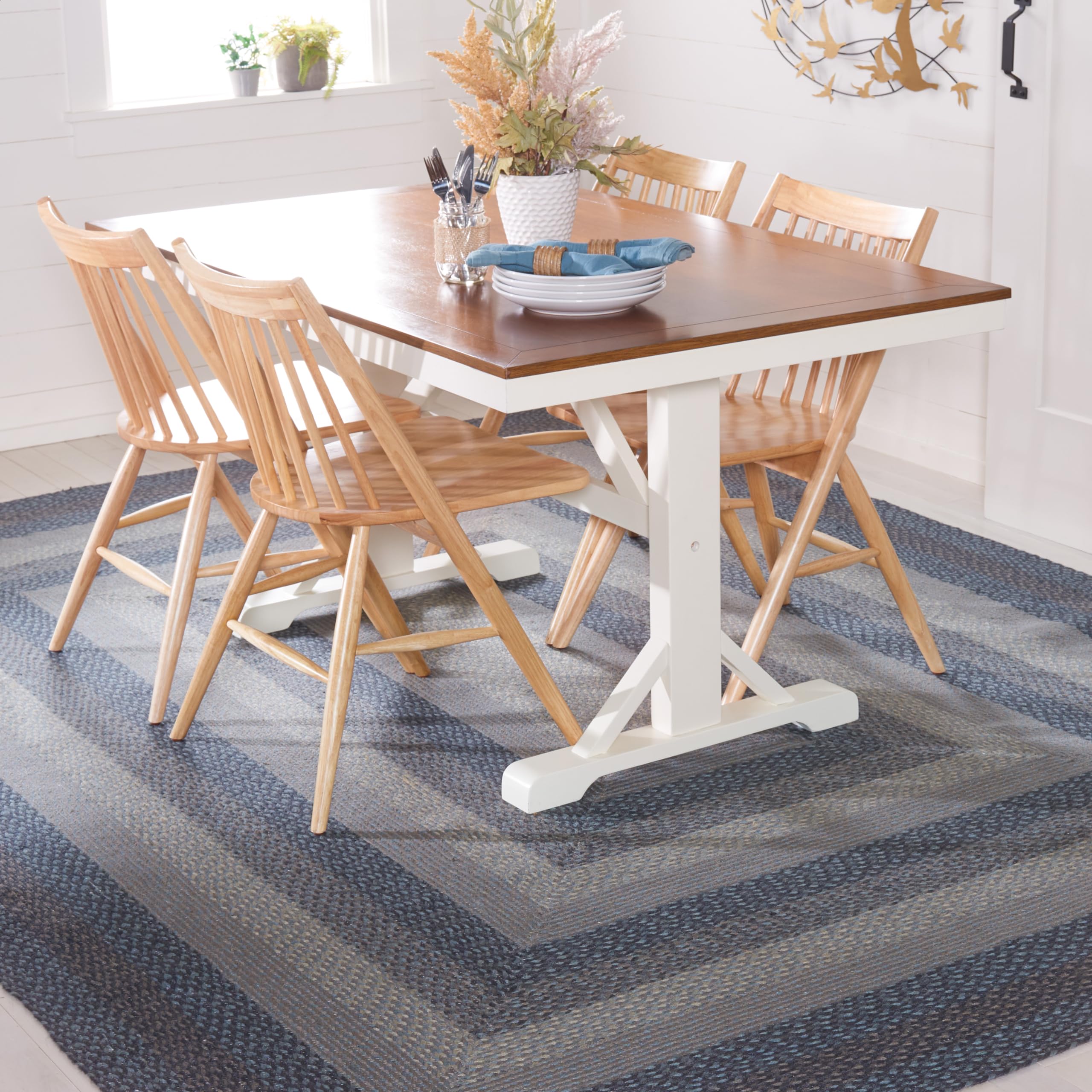 SAFAVIEH Braided Collection Area Rug - 8' x 10', Grey & Blue, Handmade Country Cottage Reversible Cotton, Ideal for High Traffic Areas in Living Room, Bedroom (BRD652B)